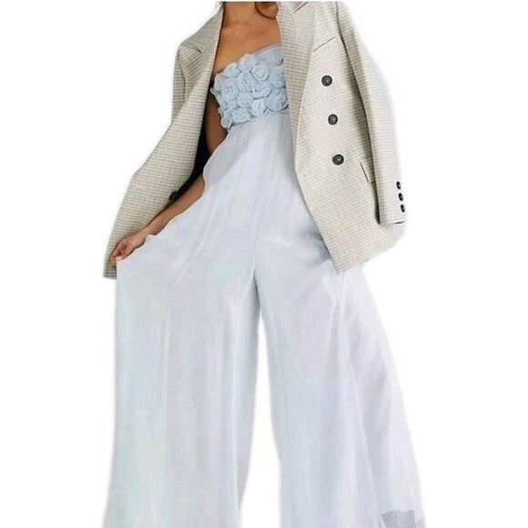 FREE PEOPLE Rosa Jumpsuit NWT , Morning Frost, Blue M wide Leg Formal Party - Picture 1 of 12